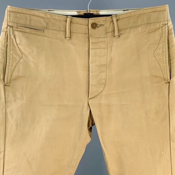 RRL by RALPH LAUREN Size 31 Khaki Cotton Cuffed Straight Button Fly Casual Pants - Picture 2 of 12
